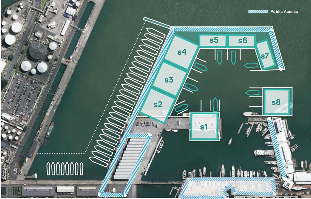 Halsey Wharf Extension showing the teams all launching into the same basin, and with 24 berths available for large superyachts and a smaller set of berths for eight vessels. There is 170 metres of manoevering space for the superyachts to exit.<br />
 © Auckland Council http://www.aucklandcouncil.govt.nz